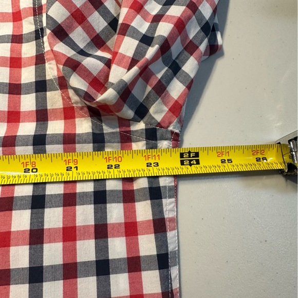 GAP Men's Button Down Poplin Red Plaid XL Slim Fit Long Sleeve Shirt - Picture 8 of 9